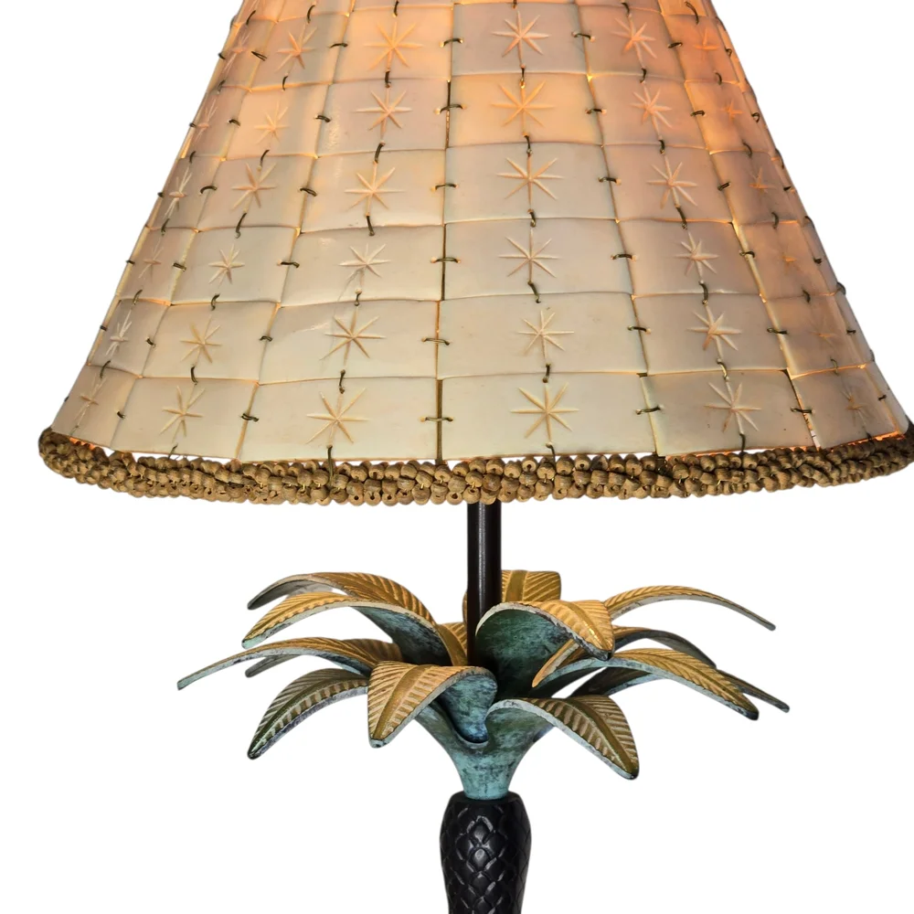 Bombay Co Palm Tree Lamp Bronze Color Bone Horn Tile Shade Tropical Tiki Coastal - Picture 3 of 12